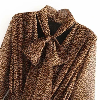 2020 M. Pavasario Vasaros Naują Šifono Leopard Suknelė Moterims Drabužių Mados Aukštos Juosmens, Palaidi Ilgomis Rankovėmis Suknelė Šalis Mini Suknelės