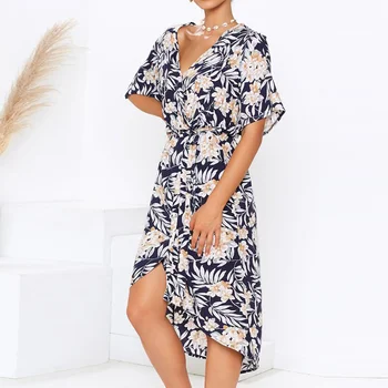 HiloRill 2020 m. Moteris Ilgai Suknelės Vasaros Boho Gėlių Spausdinti Paplūdimio Suknelė Seksualus V-kaklo Padalinta Šalis Suknelė Elegantiškas Sundress Skraiste Femme