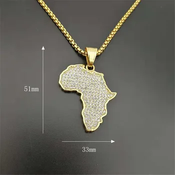 Hip-Hop Lediniame Iš Afrikos Žemėlapis Karoliai, Pakabučiai, Aukso Spalvos Nerūdijančio Plieno Grandinės Moterims/Vyrams Etiopijos Papuošalai Afrikos XL1224