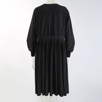 Naujų Moteris 2020 M. Žiemos Long Sleeve Black Kratinys Plisuotos Suknelė Plaids Tiesiai Ponios Unikalus Stilius Atsitiktinis Suknelė vestidos 6911
