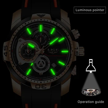 Reloj LIGE Vyrai Laikrodžiai Silikono Dirželis Top Brand Prabanga Sporto Chronograph Karinės Vandeniui Vyrai Žiūrėti+Box Relogio Masculino