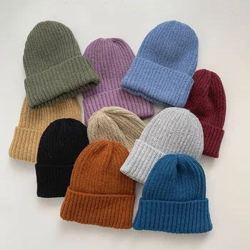 Rudenį, žiemą naujas Moheros megzti skrybėlę moterų gryna spalva laukinių elastinga Japonijos vilnonių skrybėlę moterų atsitiktinis šiltas gaubtas korėjos vyriškos Kepurės
