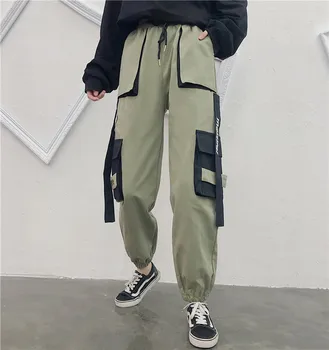 Rudenį Kinijos Streetwear Laišką Siuvinėjimo BF Harajuku Moterų Kelnes Hip-Hop Street Dance Krovinių Kelnės Moterims