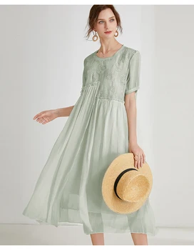 Vasarą Ponios Plius Dydis Palaidi Tinka siuvinėjimo Suknelė Elegantiškas Dirbtiniais Šilko laisvi šalies šifono Suknelė ilga suknelė vestidos RobesXXXXL4XL