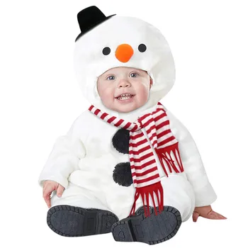 0-2 Metų Bamblys Naujagimį Berniuką Mergina Kalėdų Rompers Sniego Pliušinis Ilgomis Rankovėmis Jumpsuit Šiltas Rudens Žiemos Kūdikių Kostiumai
