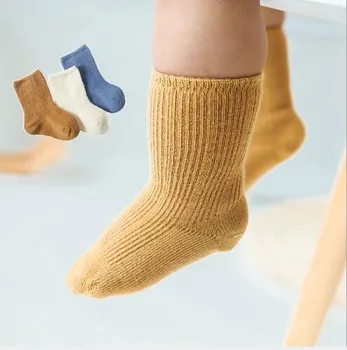 0-3Y 3Pairs Rudenį naujų vaikų kojinės, be kaulų, atrišti burną kūdikių vamzdis kojinės vientisos spalvos šukuotos medvilnės baby jaunikliai kojinės