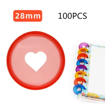100PCS28mm širdies formos plastiko žiedas sagtis tinka grybų skylę palaidų lapų sąsiuvinis spalvos plastiko meilės disko užsegimas