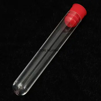 100vnt 15x150mm Aišku, Plastikiniai mėgintuvėliai su mėlyna/raudona kamštis stumti bžūp pobūdžio eksperimentus ir bandymus