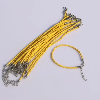 100vnt Geltona pintas odinis laido apyrankės, sąsagos omarų Užsegimas Virvės 18cm ,nemokamas pristatymas, FB-909