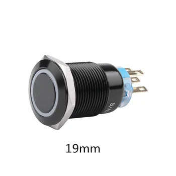 10vnt 19mm LED Aliuminio black ring light mygtukas be fiksacijos vandeniui akimirksnį mygtuką perjungti Latching