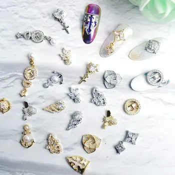 10vnt 3D Cirkonis Kristalų Pakabukas Gėlė Nail art jewelry lydinio nagai apdailos cirkonis kalnų krištolas Manikiūro diamond nagų Pakabukai