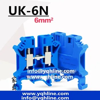 10vnt Mėlyna spalva Gnybtų blokai UK6N DIN bėgelio Laidų valdybos jungtis, terminalus, 6mm aikštėje įtampos vario dalis UK-6N