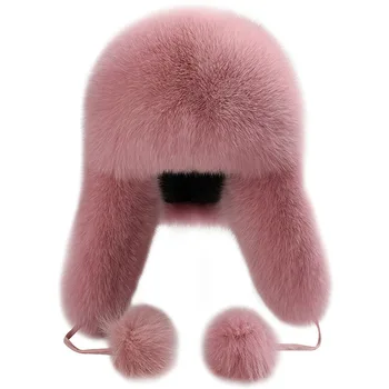 12 Spalvų Žiemos Fox Fur Bombonešis Skrybėlės Vyrai Moterys Storas Šiltas Lauke Vėjo Earmuff Kepurės Purus Kamuolys, Avikailio Vandeniui Medžiaga