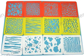 12Designs/set gyvūnų odos Trafaretai, tapyba Vaikams piešimo šablonai Plastiko plokščių Kūdikių karšto žaislai vaikams 128x128mm