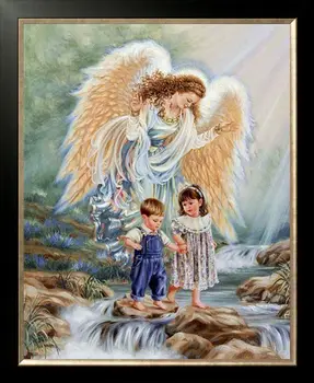 14CT Drobės Angelai ir Mergaičių Mielas Vaikai Vaikai Kryželiu Rinkiniai Meno Amatų Siuvinėjimo 
