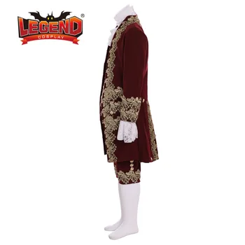 18 amžiuje teismas tiktų vyrų rokoko bordo teismo kostiumas Viktorijos kolonijinės Elegantiškas vyrų bordo apranga, suknelė pagal užsakymą