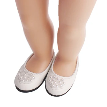 18 colių Mergaičių lėlės batai White pearl batai princesė vestuvių batai PU Amerikos naujagimių batų žaislai tinkami 43 cm kūdikių lėlės s94