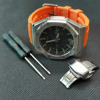 2 Sagtys GA-2100/2110 Watchband Su Adapteriu Metalo Bezel Fluoro Dervos Žiūrėti Dirželis Atveju Įrankiai ir Varžtai Drugelis Užsegimas