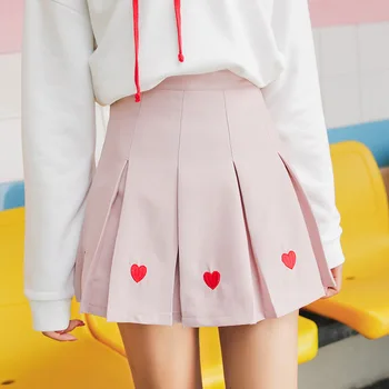 2018 m. Moteris Klostuotas Sijonas Lolita Harajuku Kawaii Saldus Siuvinėjimo Sijonai Mini Mielas mokyklines Uniformas Saia Faldas Femela sijonai