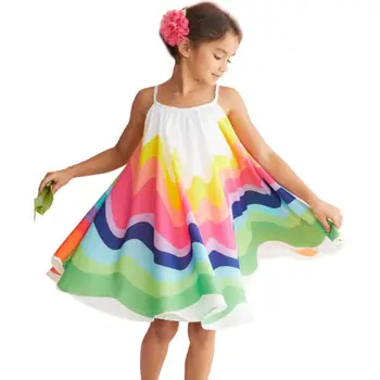 2019 Bamblys Spalvinga Suknelė Vaikas Baby Girl Vasaros Drabužių Berankovis Suknelė Vaivorykštės Šalies Vaikų Holdiay Paplūdimio Sunress