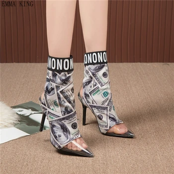 2020 Dolerio Spausdinimo Moterų Trumpų Kojinių, Batų Mados PVC Nurodė Kojų Čiurnos Bateliai Mados adatos (Stiletai Aukštakulnius Moteris Žieminiai Batai