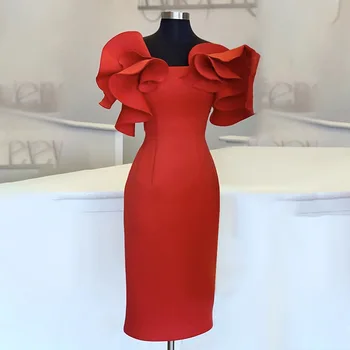 2020 Elegantiškas Raudonas Raukiniai Suknelė Vasaros Slim Afrikos Moterys Šalis Vakarienė Klubas Suknelė Trumpomis Rankovėmis Chalatas, Lady Klostuotas 