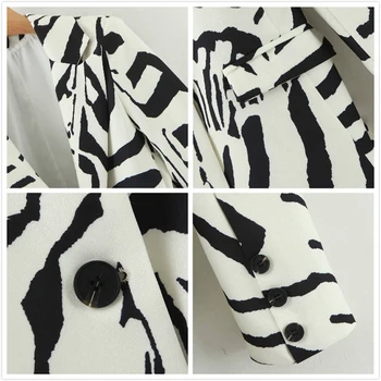 2020 M. Rudens Derliaus Zebras Spausdinti Kelnės Kostiumas Moterims Vieną Mygtuką Office Švarkas Švarkas Kailis+Platus Kojų Kelnės Moteriška Dviejų Dalių Komplektas