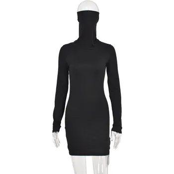 2020 M. Rudens Žiemos Dress Moterų Suknelės, Regualr Aukšto Kaklo, Ilgomis Rankovėmis Kietas Seksualus Klubas Slim Bodycon Mini Suknelė Moterims Vestido Rūbeliai