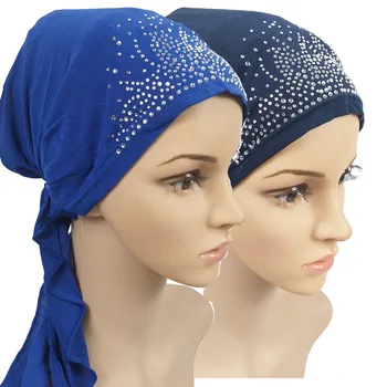 2020 Mados Musulmonų Moterų Vidinis Hijab Kepurės Vientisos Spalvos Deimantai Skarelė Skrybėlę Femme Musulman Turbanet Variklio Dangčio Kepurės Indijos Skrybėlę