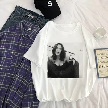 2020 Mados Naujų Angelina Jolie Nuotraukos Spausdinimo marškinėliai Atsitiktinis Harajuku Estetinės Tees Viršūnes Moterų Grafinis Balta Korėja Drabužiai