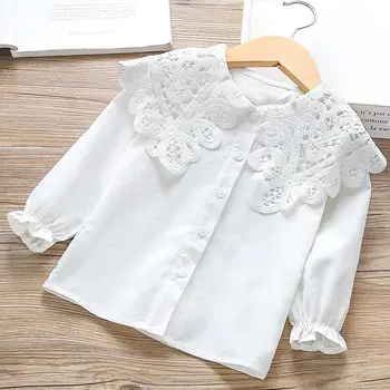 2020 Mergaitės Pavasarį ir Rudenį Vaikų ilgomis rankovėmis marškinėliai, balti marškiniai princesė lankas Vakarų stiliaus drabužius