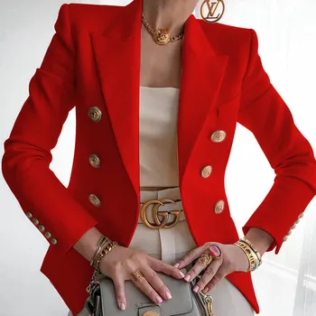 2020 Metų Moteris Sportinius Kostiumas Striukė Elegantiškas Prašmatnus Dvivietis Breasted Moterų Švarkas Moteriška Ponios Ilgomis Rankovėmis Raudona Juoda Balta Mygtuką