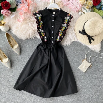 2020 Metų Vasaros Naują Moterų Suknelė Elegantiškas Midi Ilgio Gėlių Siuvinėjimas Paplūdimio Suknelė-Line Rankovių Romantiška Šalis Suknelės Vestido 508