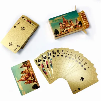 2020 Naujas 54pcs Korteles/Denio rusijos 24K Aukso Folija Kortos PVC Plastiko atsparus Vandeniui Pokerio Standarto Žaidimo Kortelės