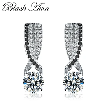 2020 Naujas Klasikinis 2.6 g Originali 925 Sterlingas Sidabro Fine Jewelry Black&White Akmens Sužadėtuvių Stud Auskarai Moterims T121