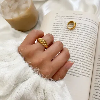 2020 Naujas Mados Papuošalai Mergaitėms Tekstūra Croissant 18K Aukso Žiedus Moterims Atidaryti Karka Sidabro Žiedus ant Piršto Vyrams