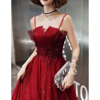 2020 Naujas Mados Seksualus Rankovių vakarinę Suknelę Spageti Diržas V-kaklo Linijos, Organza Oficialų Suknelė Vyno Raudona Pokylių Suknelės, Šaliai