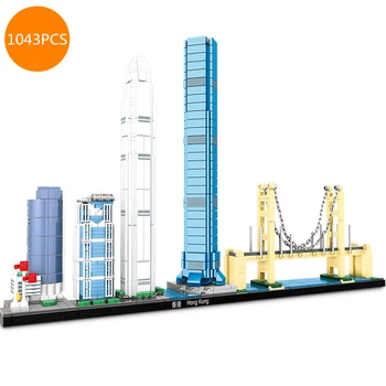 2020 Naujas Miestas, Architektūra, Panorama Surinkimo Guangzhou Honkongo Statybinių Blokų rinkinius Plytų Klasikinis Modelis rinkinys Vaikams, Žaislai, dovanos