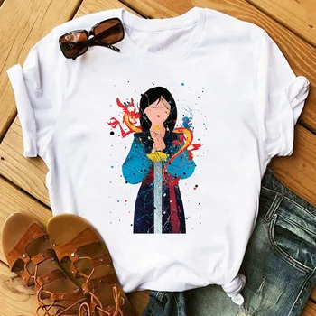 2020 Plus Size Animacinių filmų Mados Mulan Princesė Spausdinti Estetika Tee Marškinėliai Harajuku Kawaii Streetwear Viršuje Drabužiai Moterims marškinėliai