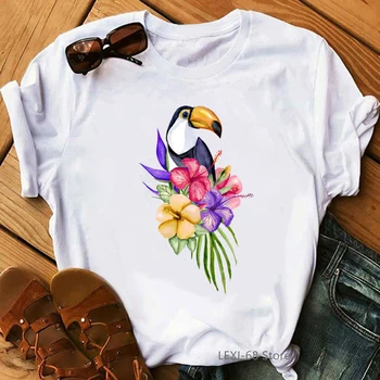 2020 karšto pardavimo juokinga tshirts moterų Atogrąžų Tukanas Žaisti krepšinį paukštis, print t-shirt moterų harajuku marškinėliai kawaii drabužius viršūnės
