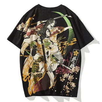 2020 m. Nauja Japonų Banga Prekės Ukiyo-e Asmenybė Kvėpuojantis Spausdinimo Grožio Samurajus trumpomis Rankovėmis Apvalios Kaklo Atsitiktinis vyriški T-Shirt