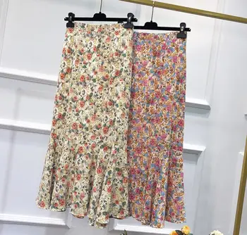 2020 metų vasaros moterų sijonas naujas šifono gėlių aukšto juosmens ilgas sijonas