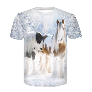 2020 naujas spausdinti vasaros vyrų gyvūnų atsitiktinis juokinga 3D kietas žirgo galvos asmenybės hip-hop apvalios kaklo marškinėliai
