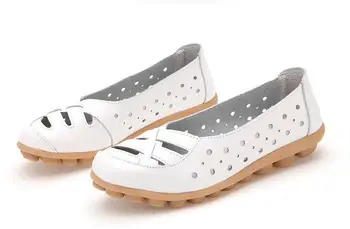 2020 naujus natūralios odos moteriški vasaros orui patogus minkštas apačioje atsitiktinis mama tuščiaviduriai skylę batai, sandalai