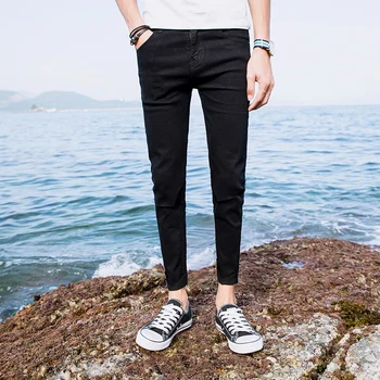 2020 naują atvykimo aukštos kokybės atsitiktinis elastiniai džinsai vyrams ,vyriški Kulkšnies Ilgio Kelnės, Juodos ir baltos spalvos skinny džinsai vyrams dydis 28-36
