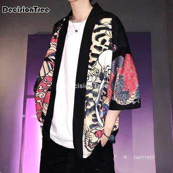 2021 japonų kimono megztinis vyrams japonų stiliaus spausdinti kimono megztinis juodas kimono švarkas vyrų kailis streetwear outwear