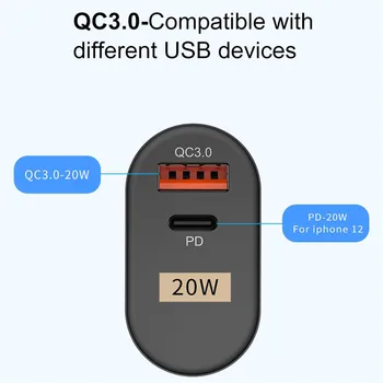 20W USB C Tipo Kroviklio Adapteris, Mini Greitai Įkrauti 3.0 QC PD USB-C Greito Įkrovimo Galvos Kelionės Sienos Kroviklis, skirtas 