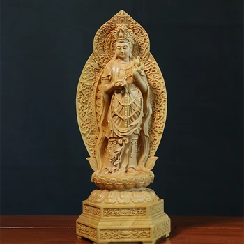 20cm Trijų Buda Boxwood Statula Salė Pašvenčia Amitabha Guanyin Vakarų Bodhisatvos Apdailos Budos Skulptūra