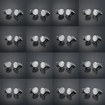 26 pleistras anglų raide A-Z prancūzijos marškinių rankogalių segtukai Manžetai nagai manžetai nagai vyrų rinkinys dovanų dėžutėje