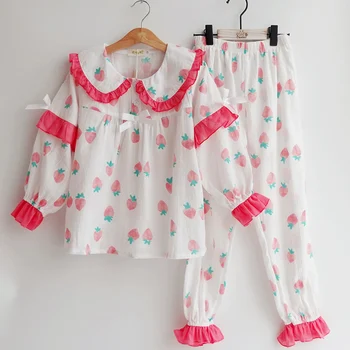 2vnt Mergaičių naktiniai marškiniai, pižamos Komplektas Kūdikiui Sleepwear Medvilnės Nėriniai ilgomis Rankovėmis Spausdinti Mielas Namų Kostiumas Vaikų Pižamos Princesė